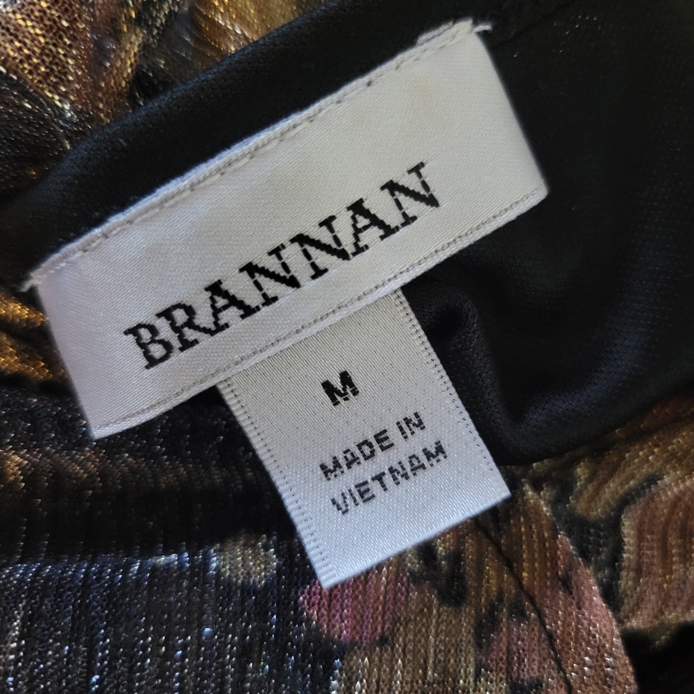 SALE NWT Brannan Metallic Floral Peplum Blouse Long Sheer Sleeve Tie Back M - Picture 11 of 13